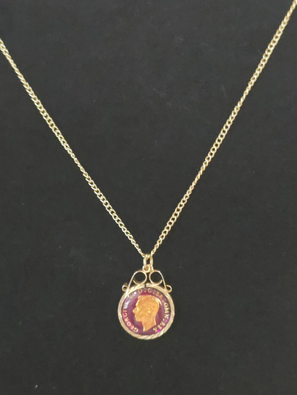 GEORGE VI Gold-Tone Purple Coin Pendant Necklace